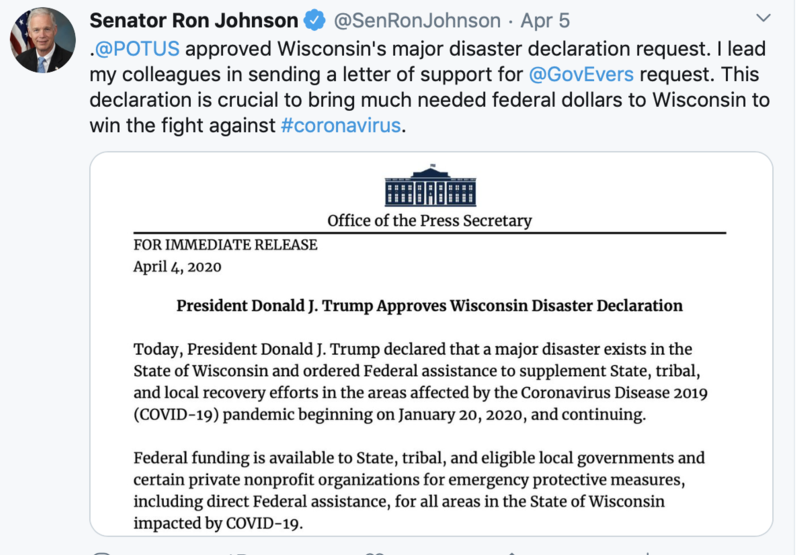 Tweet on disaster declaration