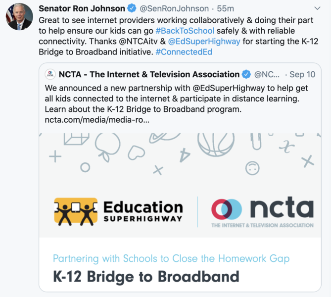 Tweet on helping students get internet connectivity