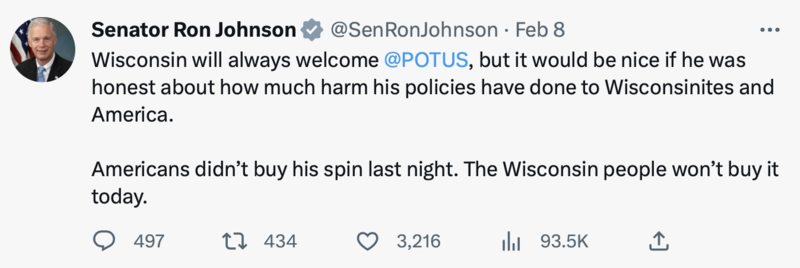 Tweet about POTUS visit to Wisconsin