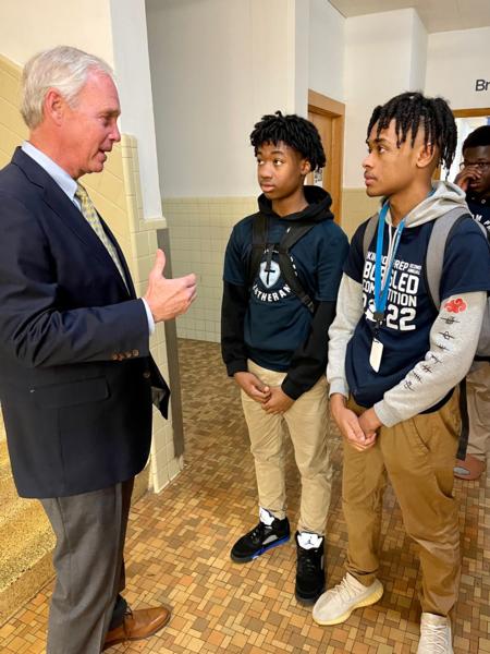 Sen. Johnson talking with Kingdom Prep students