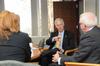 Senator Johnson talks to Provost Dr. Julie Furst-Bowe (left) and Chancellor Dr. Charles Sorensen (right)