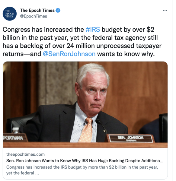 Tweet about IRS budget