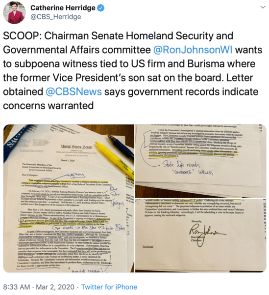 Tweet about Burisma subpoena