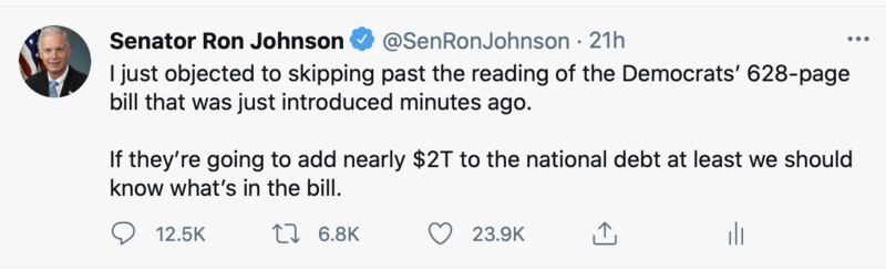 Tweet about $1.9 trillion bill