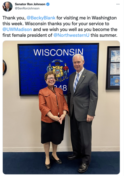 tweet of meeting with UW Madison's Becky Blank