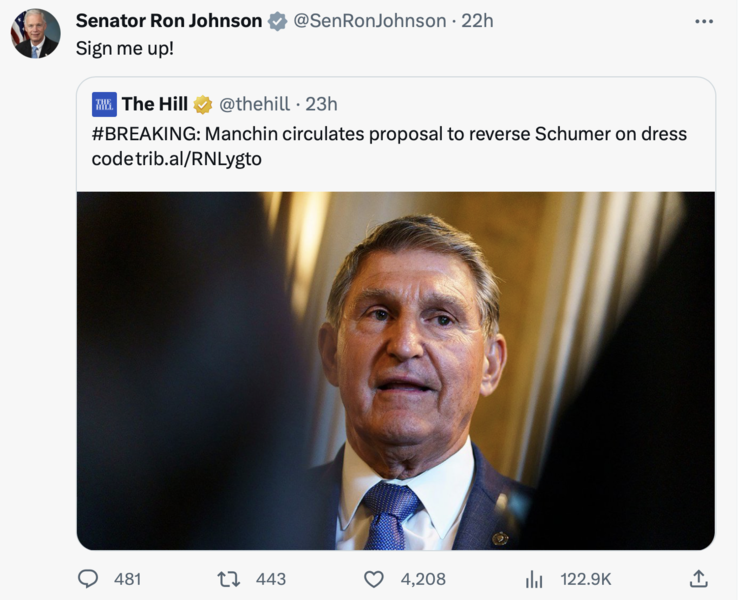 Tweet about Senate Dress Code