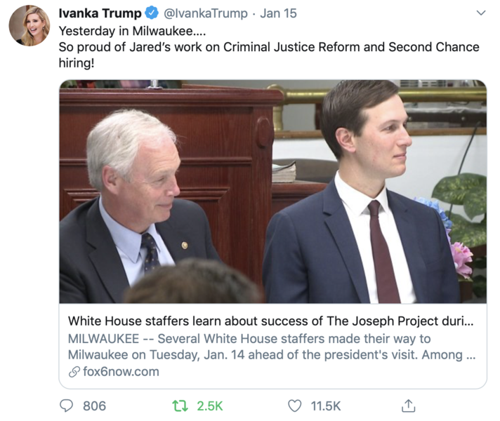 Tweet from Ivanka Trump about MKE visit