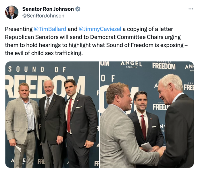 Tweet about Sound of Freedom Capitol screening