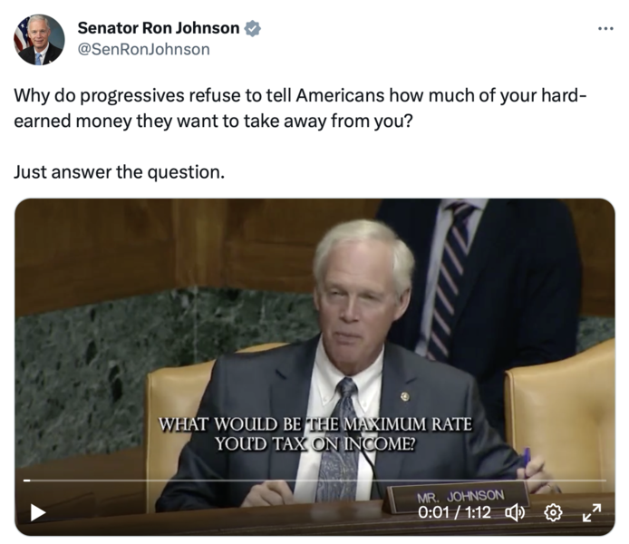 Tweet about progressives ideal tax rate