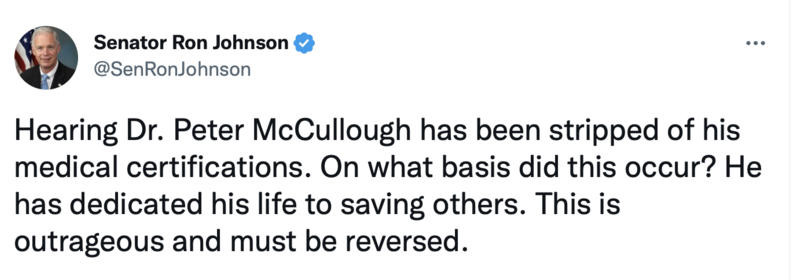 Tweet about Dr. McCullough