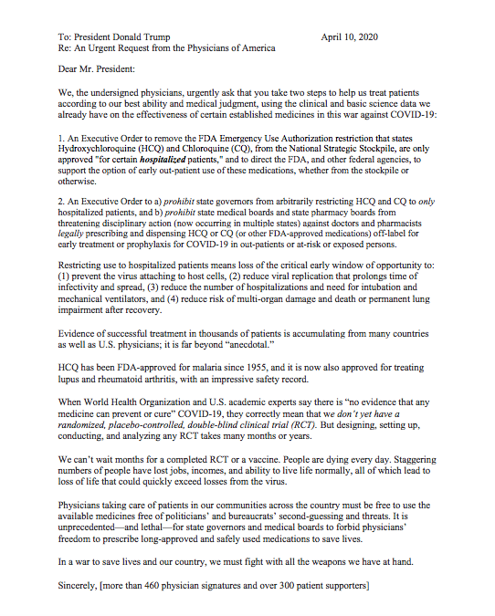 Johnson Forwards Letter Urging Action on Hydroxychloroquine to President Trump